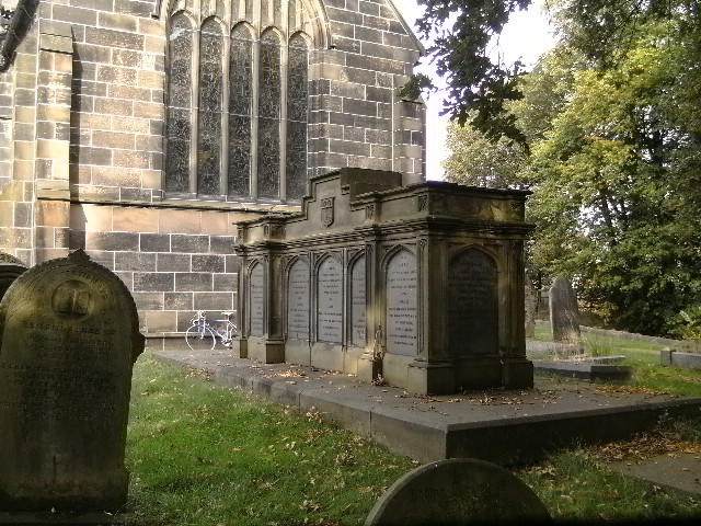 Time for the first (now obligatory) Church shot - a lovely sepulchre in the grounds, with a Trigger photobomb.